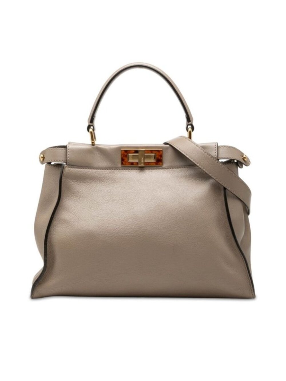 Fendi Peekaboo Medium Shoulder Bag Beige Leather